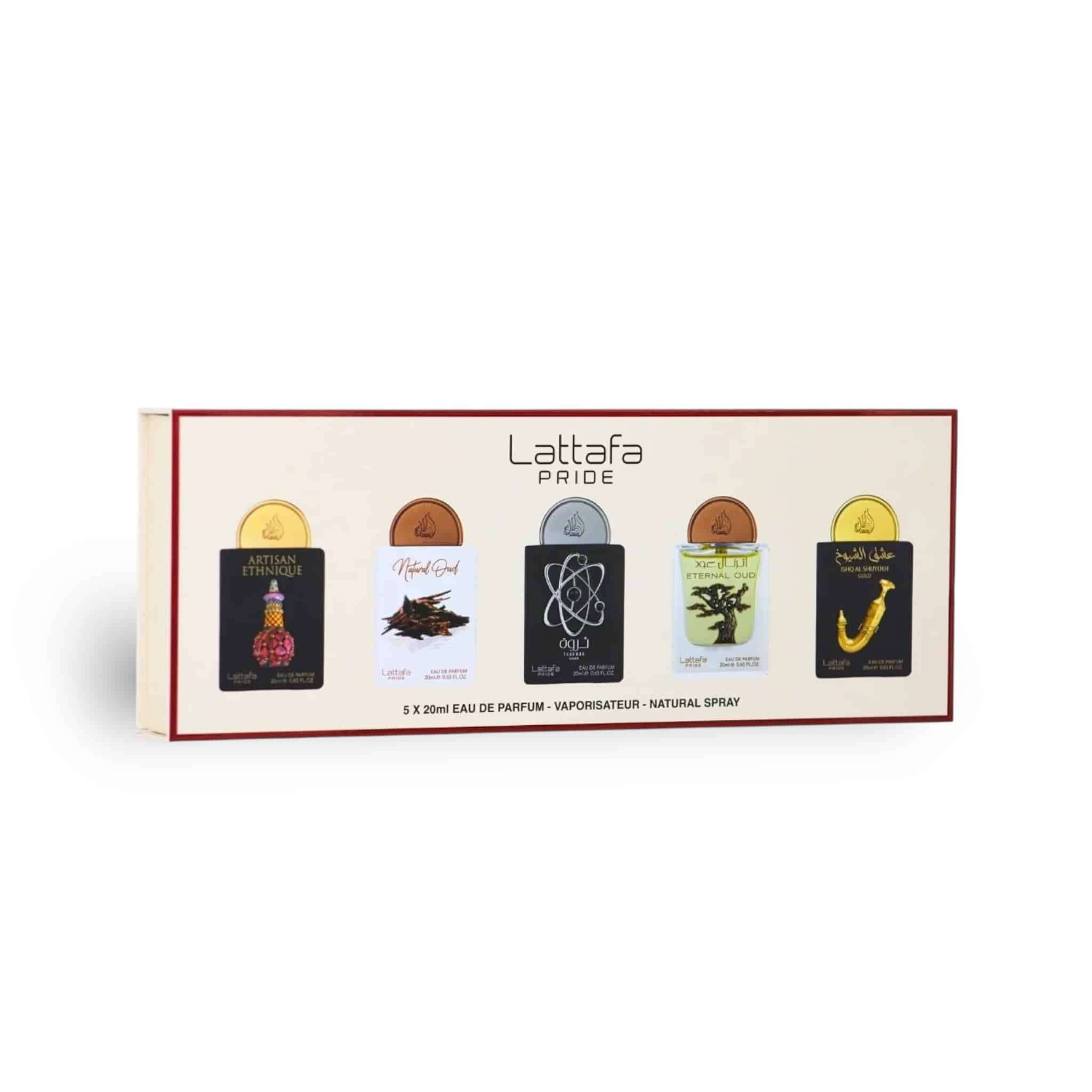 Lattafa Lattafa Pride Perfume Set 20ml (Artisan Ethnique, Natural Oud, Tharwah Silver, Eternal Oud, Ishq Al Shayukh Gold)